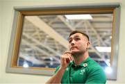 4 February 2020; Jordan Larmour during an Ireland Rugby press conference at the IRFU High Performance Centre at the Sport Ireland Campus in Dublin. Photo by Ramsey Cardy/Sportsfile