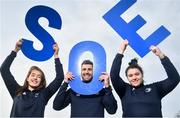 5 February 2020; In attendance, from left, are Leinster rugby players Daisy Earle, Rob Kearney and Judy Bobbett at the 2020 Bank of Ireland Leinster Rugby School of Excellence launch in Kings Hospital, over 11,590 kids have taken part in the camp over the past 22 years and 600 places already sold for this summer. Photo by David Fitzgerald/Sportsfile