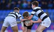 3 February 2020; Billy O'Donahoe of St Michael's College is tackled by Harry Gormley, left, and Odhran Dillon-Kelly of Belvedere College during the Bank of Ireland Leinster Schools Junior Cup First Round match between St Michael’s College and Belvedere College at Energia Park in Donnybrook, Dublin. Photo by Piaras Ó Mídheach/Sportsfile