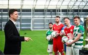 5 February 2020; FAI Interim Deputy Chief Executive Niall Quinn speaks to SSE Airtricty League Premier Division players during the launch of the 2020 SSE Airtricity League season at the Sport Ireland National Indoor Arena in Dublin. Photo by Stephen McCarthy/Sportsfile