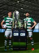 5 February 2020; Ronan Finn of Shamrock Rovers and Kian Clarke of Shamrock Rovers II during the launch of the 2020 SSE Airtricity League season at the Sport Ireland National Indoor Arena in Dublin. Photo by Harry Murphy/Sportsfile