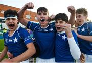 5 February 2020; St Mary's College players, from left, Aaron O’Brien, Luke Policky, Evan Moynihan, and Conall Cusack, celebrate after the Bank of Ireland Leinster Schools Junior Cup First Round match between Gonzaga College and St Mary’s College at Energia Park in Dublin. Photo by Daire Brennan/Sportsfile