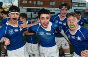 5 February 2020; St Mary's College players, from left, Aaron O’Brien, Seán Murray-Norton, Noah Johnson, and Ruadhán Smyth, celebrate after the Bank of Ireland Leinster Schools Junior Cup First Round match between Gonzaga College and St Mary’s College at Energia Park in Dublin. Photo by Daire Brennan/Sportsfile