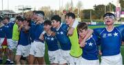 5 February 2020; St Mary's College players celebrate after the Bank of Ireland Leinster Schools Junior Cup First Round match between Gonzaga College and St Mary’s College at Energia Park in Dublin. Photo by Daire Brennan/Sportsfile