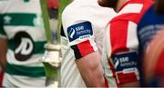 5 February 2020; A detailed view of the SSE Airtricty League branding on the jersey worn by Darragh Leahy of Dundalk during the launch of the 2020 SSE Airtricity League season at the Sport Ireland National Indoor Arena in Dublin. Photo by Stephen McCarthy/Sportsfile