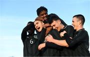 5 February 2020; Ray Sullivan of Cabra, centre, celebrates with team-mates after scoring his side's second goal of the game during the FAI-ETB Bobby Smith Cup Final match between FAI-ETB Cabra and FAI-ETB Irishtown at FAI National Training Centre at the Sport Ireland Campus in Dublin. Photo by Eóin Noonan/Sportsfile