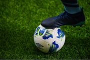 5 February 2020; A detailed view of the UCD crest on a match ball during the launch of the 2020 SSE Airtricity League season at the Sport Ireland National Indoor Arena in Dublin. Photo by Stephen McCarthy/Sportsfile