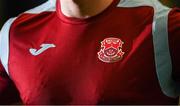 5 February 2020; A detailed view of the Cobh Ramblers crest on their jersey during the launch of the 2020 SSE Airtricity League season at the Sport Ireland National Indoor Arena in Dublin. Photo by Stephen McCarthy/Sportsfile