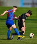 5 February 2020; Jack McLaughlin of Cabra in action against Liam McGrath of Irishtown during the FAI-ETB Bobby Smith Cup Final match between FAI-ETB Cabra and FAI-ETB Irishtown at FAI National Training Centre at the Sport Ireland Campus in Dublin. Photo by Eóin Noonan/Sportsfile