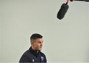 6 February 2020; Ireland captain Jonathan Sexton is interviewed by television during an Ireland Rugby press conference at the Sport Ireland National Indoor Arena at the Sport Ireland Campus in Dublin. Photo by Brendan Moran/Sportsfile