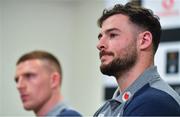 6 February 2020; Robbie Henshaw during an Ireland Rugby press conference at the Sport Ireland National Indoor Arena at the Sport Ireland Campus in Dublin. Photo by Brendan Moran/Sportsfile
