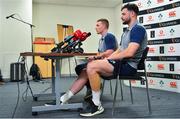 6 February 2020; Andrew Conway, left, and Robbie Henshaw during an Ireland Rugby press conference at the Sport Ireland National Indoor Arena at the Sport Ireland Campus in Dublin. Photo by Brendan Moran/Sportsfile