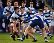 6 February 2020; Michael Colreavey of Blackrock College is tackled by Jude McCrea, left, and Joshua Perrem of St Andrew's College during the Bank of Ireland Leinster Schools Junior Cup First Round match between St Andrew’s College and Blackrock College at Energia Park in Donnybrook, Dublin. Photo by Eóin Noonan/Sportsfile