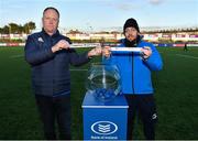 6 February 2020; Phil Lawlor, Head of Rugby Development at Leinster Rugby, left, and Charlie Dole, Gamesmaster at St Andrew's College, during the 2020 Bank of Ireland Leinster Rugby Schools Junior Cup Second Round Draw at Energia Park in Donnybrook, Dublin. Photo by Eóin Noonan/Sportsfile