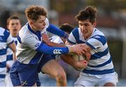 6 February 2020; Luke Kritzinger of Blackrock College is tackled by Joshua Perrem of St Andrew's College during the Bank of Ireland Leinster Schools Junior Cup First Round match between St Andrew’s College and Blackrock College at Energia Park in Donnybrook, Dublin. Photo by Eóin Noonan/Sportsfile