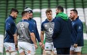 7 February 2020; Head coach Andy Farrell in conversation with players, from left, Max Deegan, Rónan Kelleher, Peter O'Mahony, Josh van der Flier and Rob Herring during the Ireland Rugby captain's run at the Aviva Stadium in Dublin. Photo by Ramsey Cardy/Sportsfile