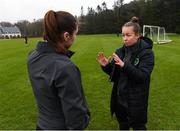 7 February 2020; FAI coach educator Pearl Slattery, right, in conversation with Heather Jameson, UEFA B Licence participant, during a UEFA Female-only B Licence Coaching Course at Fota Island Resort, Cork. Photo by Matt Browne/Sportsfile