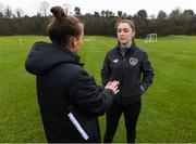 7 February 2020; Heather Jameson, UEFA B Licence participant, right, in converstion with FAI coach educator Pearl Slattery during a UEFA Female-only B Licence Coaching Course at Fota Island Resort, Cork. Photo by Matt Browne/Sportsfile