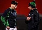 7 February 2020; Ireland head coach Noel McNamara speaks with David McCann of Ireland prior to during the U20 Six Nations Rugby Championship match between Ireland and Wales at Irish Independent Park in Cork. Photo by Harry Murphy/Sportsfile