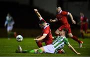 7 February 2020; Aaron Dobbs of Shelbourne is tackled by Leigh Kavanagh of Bray Wanderers during the Pre-Season Friendly match between Shelbourne and Bray Wanderers at Tolka Park in Dublin. Photo by Ben McShane/Sportsfile