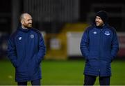 7 February 2020; Drogheda United manager Tim Clancy, right, and St Patrick's Athletic manager Stephen O'Donnell prior to the pre-season friendly match between St Patrick's Athletic and Drogheda United at Richmond Park in Dublin. Photo by Seb Daly/Sportsfile