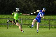 8 February 2020; Eanna McBride of Mary Immaculate College Limerick in action against Cathal Dunbar of IT Carlow during the Fitzgibbon Cup Semi-Final match between Mary Immaculate College Limerick and IT Carlow at Dublin City University Sportsgrounds. Photo by Sam Barnes/Sportsfile