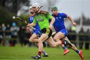 8 February 2020; Cathal Dunbar of IT Carlow in action against David Prendergast of Mary Immaculate College Limerick during the Fitzgibbon Cup Semi-Final match between Mary Immaculate College Limerick and IT Carlow at Dublin City University Sportsgrounds. Photo by Sam Barnes/Sportsfile