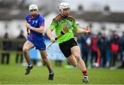 8 February 2020; Cathal Dunbar of IT Carlow in action against Craig Moran of Mary Immaculate College Limerick during the Fitzgibbon Cup Semi-Final match between Mary Immaculate College Limerick and IT Carlow at Dublin City University Sportsgrounds. Photo by Sam Barnes/Sportsfile