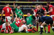 8 February 2020; Ireland players, including Tadhg Furlong and Conor Murray, celebrate their side's third try during the Guinness Six Nations Rugby Championship match between Ireland and Wales at Aviva Stadium in Dublin. Photo by Brendan Moran/Sportsfile