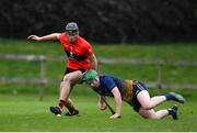 8 February 2020; Conor Boylan of UCC in action against Evan Shefflin of DCU Dóchas Éireann during the Fitzgibbon Cup Semi-Final match between DCU Dóchas Éireann and UCC at Dublin City University Sportsgrounds. Photo by Sam Barnes/Sportsfile