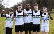 8 February 2020; Members of the Midleton AC, Cork, under-14 relay team, from left, Jack McGrath, Cian O'Keeffe, David Ebo, Matthew Herbert and Odhran O'Sullivan, who came second, during the Irish Life Health National Intermediate, Master, Juvenile B & Relays Cross Country at Avondale in Rathdrum, Co Wicklow. Photo by Matt Browne/Sportsfile