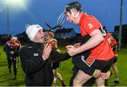 8 February 2020; Andrew Casey, right, and Eoghan Murphy of UCC celebrate following the Fitzgibbon Cup Semi-Final match between DCU Dóchas Éireann and UCC at Dublin City University Sportsgrounds. Photo by Sam Barnes/Sportsfile