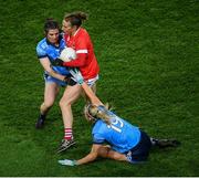 8 February 2020; Aisling Hutchings of Cork in action against Niamh Collins, left, and Niamh Sweeney of Dublin during the Lidl Ladies National Football League Division 1 Round 3 match between Dublin and Cork at Croke Park in Dublin. Photo by Stephen McCarthy/Sportsfile