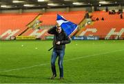 8 February 2020; Former Kildare footballer and eir Sport pundit Johnny Doyle battles the stormy conditions before the Allianz Football League Division 2 Round 3 match between Armagh and Kildare at Athletic Grounds in Armagh. Photo by Piaras Ó Mídheach/Sportsfile