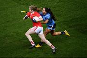 8 February 2020; Róisín Phelan of Cork in action against Hannah O'Neill of Dublin during the Lidl Ladies National Football League Division 1 Round 3 match between Dublin and Cork at Croke Park in Dublin. Photo by Stephen McCarthy/Sportsfile