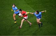 8 February 2020; Hannah Looney of Cork in action against Éabha Rutledge, right, and Hannah O'Neill of Dublin during the Lidl Ladies National Football League Division 1 Round 3 match between Dublin and Cork at Croke Park in Dublin. Photo by Stephen McCarthy/Sportsfile