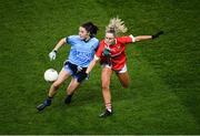 8 February 2020; Laura O'Mahony of Cork in action against Siobhán Woods of Dublin during the Lidl Ladies National Football League Division 1 Round 3 match between Dublin and Cork at Croke Park in Dublin. Photo by Stephen McCarthy/Sportsfile