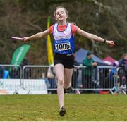 8 February 2020; Aisling Clare of Ratoath AC, Meath, celebrates after she lead her team to a gold medal in the girls under-12 relay during the Irish Life Health National Intermediate, Master, Juvenile B & Relays Cross Country at Avondale in Rathdrum, Co Wicklow. Photo by Matt Browne/Sportsfile