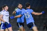 8 February 2020; Kevin McManamon celebrates with Dean Rock of Dublin after scoring a goal, in the 70th minute, during the Allianz Football League Division 1 Round 3 match between Dublin and Monaghan at Croke Park in Dublin. Photo by Ray McManus/Sportsfile