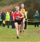 8 February 2020; Orna Moynihan of St. Cronans AC, Clare, right, who won gold in the girls under-15 Cross Country from second place Lily Sheehy from Ashford, Co Wicklow during the Irish Life Health National Intermediate, Master, Juvenile B & Relays Cross Country at Avondale in Rathdrum, Co Wicklow. Photo by Matt Browne/Sportsfile