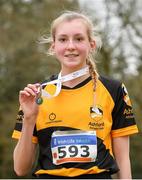 8 February 2020; Lily Sheehy of Ashford, Co Wicklow, who came second in the girls under-15 Cross Country during the Irish Life Health National Intermediate, Master, Juvenile B & Relays Cross Country at Avondale in Rathdrum, Co Wicklow. Photo by Matt Browne/Sportsfile