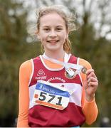 8 February 2020; Grace Byrne of Mullingar Harriers AC, Westmeath, who came third in the girls under-15 Cross Country during the Irish Life Health National Intermediate, Master, Juvenile B & Relays Cross Country at Avondale in Rathdrum, Co Wicklow. Photo by Matt Browne/Sportsfile
