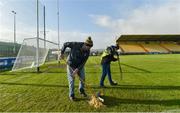 9 February 2020; St Eunan's club officials Vincent McGlynn and John Kilgallon working on the pitch before the Allianz Football League Division 1 Round 3 match between Donegal and Galway at O'Donnell Park in Letterkenny, Donegal. Photo by Oliver McVeigh/Sportsfile