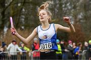 8 February 2020; Caoimhe Fitzsimons of Ratoath AC, Meath, celebrates after leading her team home to winning the girls under-14 relay during the Irish Life Health National Intermediate, Master, Juvenile B & Relays Cross Country at Avondale in Rathdrum, Co Wicklow. Photo by Matt Browne/Sportsfile