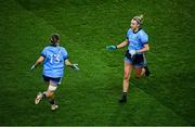 8 February 2020; Niamh Sweeney, right, is replaced by her Dublin team-mate Rebecca McDonnell during the Lidl Ladies National Football League Division 1 Round 3 match between Dublin and Cork at Croke Park in Dublin. Photo by Stephen McCarthy/Sportsfile