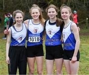 8 February 2020; Members of Ratoath AC, Meath, under-14 relay team, from left, Eve Mooney, Caoimhe Fitzsimons, Niamh Murphy and Katie Doherty, who won gold during the Irish Life Health National Intermediate, Master, Juvenile B & Relays Cross Country at Avondale in Rathdrum, Co Wicklow. Photo by Matt Browne/Sportsfile