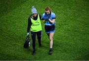 8 February 2020; Lauren Magee of Dublin leaves the pitch assisted by team physiotherapist Anita O'Brien during the Lidl Ladies National Football League Division 1 Round 3 match between Dublin and Cork at Croke Park in Dublin. Photo by Stephen McCarthy/Sportsfile