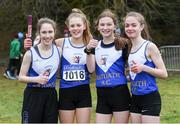 8 February 2020; Members of Ratoath AC, Meath, under-14 relay team, from left, Eve Mooney, Caoimhe Fitzsimons, Niamh Murphy and Katie Doherty, who won gold during the Irish Life Health National Intermediate, Master, Juvenile B & Relays Cross Country at Avondale in Rathdrum, Co Wicklow. Photo by Matt Browne/Sportsfile