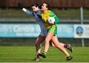 9 February 2020; Nicole McLaughlin of Donegal in action against Róisín Leonard of Galway during the 2020 Lidl Ladies National Football League Division 1 Round 3 match between Donegal and Galway at O'Donnell Park in Letterkenny, Donegal. Photo by Oliver McVeigh/Sportsfile