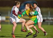 9 February 2020; Evelyn McGinley of Donegal in action against Lucy Hannon of Galway during the 2020 Lidl Ladies National Football League Division 1 Round 3 match between Donegal and Galway at O'Donnell Park in Letterkenny, Donegal. Photo by Oliver McVeigh/Sportsfile